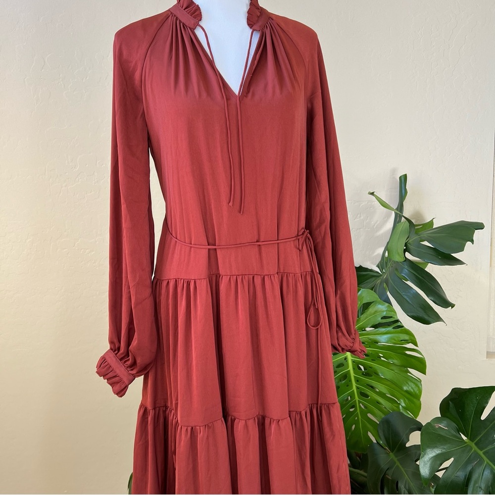 Banana Republic Tired Maxi Tie Waist Oversized Dress In Spiced Rum Sz S